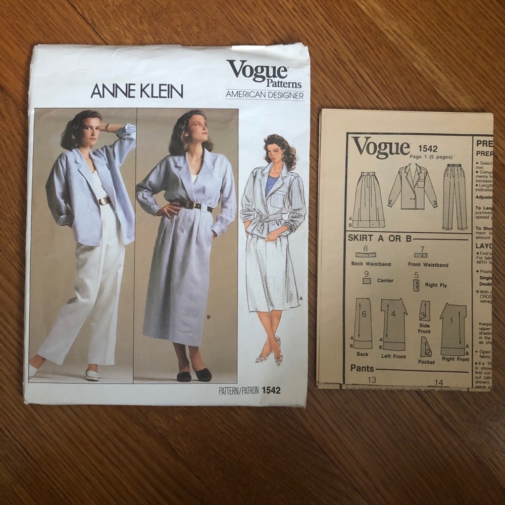 2/$30 Vogue 1542 Anne Klein Sewing Patterns